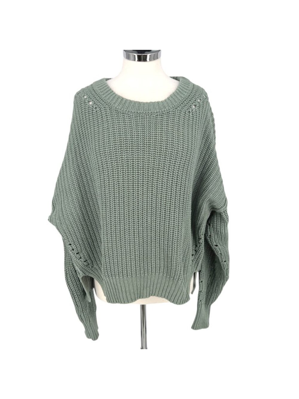 Altar'd State Sage Green Knit Sweater Open Knit Detail Relaxed Size Large